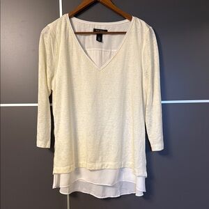 White House Black Market Cream Asymmetrical Tiered Blouse